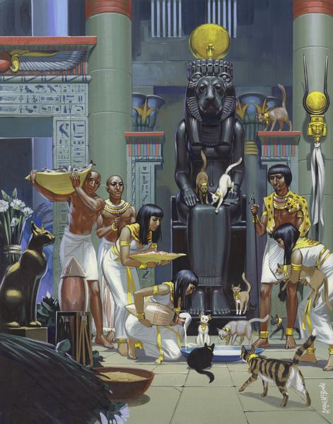 Ancient Egyptian Temple, Angus Mcbride, Cats In Ancient Egypt, Life In Ancient Egypt, Ancient Egyptian Architecture, Starověký Egypt, Egypt Concept Art, Egypt Museum, Egiptul Antic