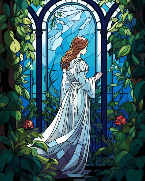 Stained Glass Art Painting, Art Nouveau Stained Glass Window, Window Glass Painting Designs, Vitray Art, Painted Window Art, Art Nouveau Stained Glass, Disney Stained Glass, Girl Kit, Stain Glass Window Art