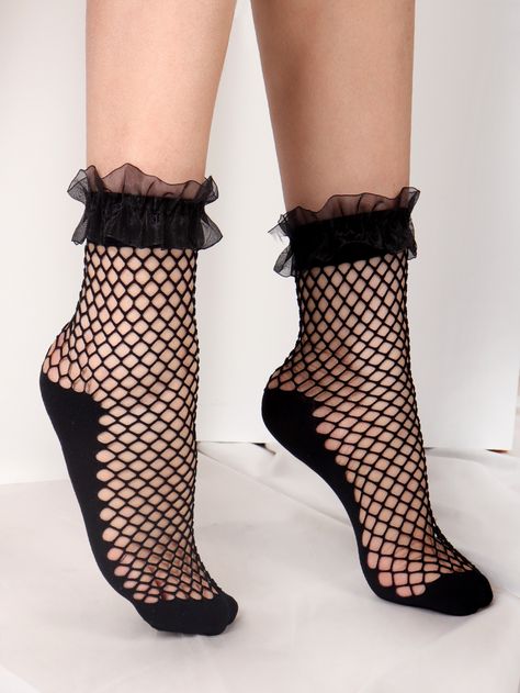 Occult Outfit, Goth Socks, Black Knee High Socks, Fishnet Ankle Socks, Ruffle Socks, Black Ruffle Top, Fishnet Socks, Mesh Socks, Leggings And Socks