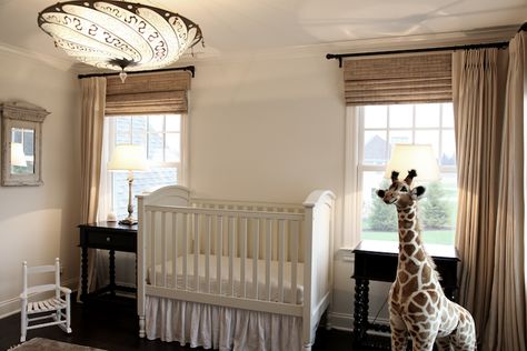 Suzie: Cote de Texas - Gender neutral nursery with classic white cric flanked between two ... Baby Room Gender Neutral, Nursery Curtains Boy, Transitional Nursery, Beige Nursery, Grey Baby Nursery, Beige Curtains, Baby Room Neutral, Baby Nursery Neutral, Modern Country Style