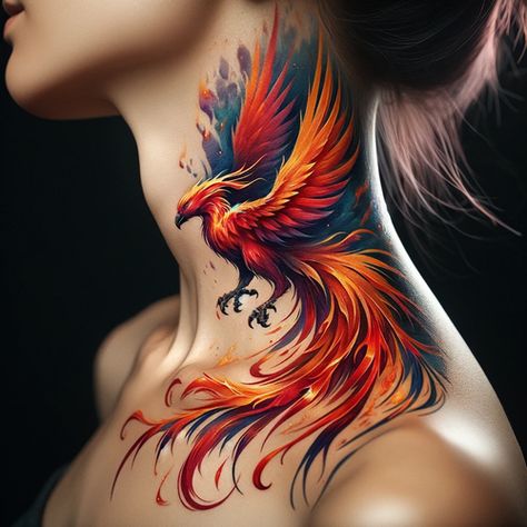 Rising from the Canvas: Watercolor Phoenix Tattoos as Fashion Statements Phoenix Images Tattoo Ideas, Phoenix Tattoo Design For Women, Phoenix Arm Tattoo, Dragon Phoenix Tattoo, Watercolor Phoenix Tattoo, Phoenix Feather Tattoos, Phoenix Back Tattoo, Rising Phoenix Tattoo, Fenix Tattoo