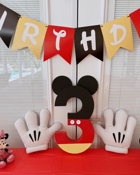 Magical "Mickey & Minnie Mouse" Birthday Party Ideas - the thinking closet 3 Mickey Mouse Birthday, Mickey Mouse 3 Birthday, Third Birthday Mickey Mouse, Mickey Mouse Clubhouse Third Birthday, Diy Mickey Mouse Birthday Party Ideas, Mickey And Minnie 3rd Birthday Party, 3rd Mickey Mouse Birthday, Mickey Mouse Three Year Old Party, Outdoor Mickey Mouse Birthday Party