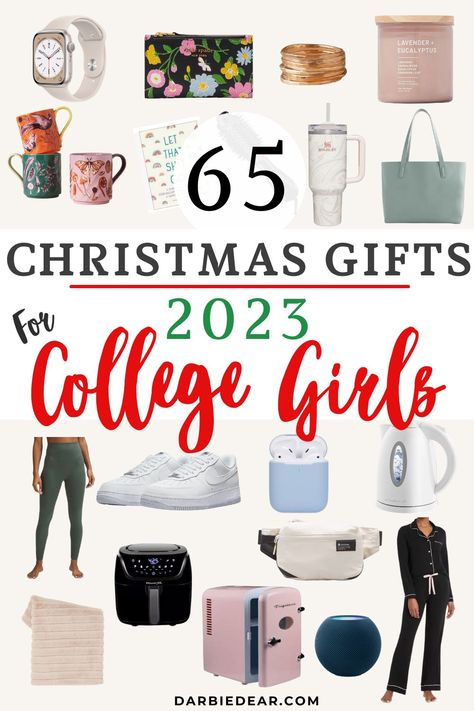 a gift collage of  65+ gifts that college girls told us they love Christmas List 2023 College Girl, Xmas Gifts For College Students, Gift Basket Ideas For College Girl, Christmas List Ideas 2023 College, Christmas Gifts For University Students, Roommate Christmas Gifts College, Christmas Must Haves 2023, College Gifts For Daughter, Dorm Gifts For Girls College