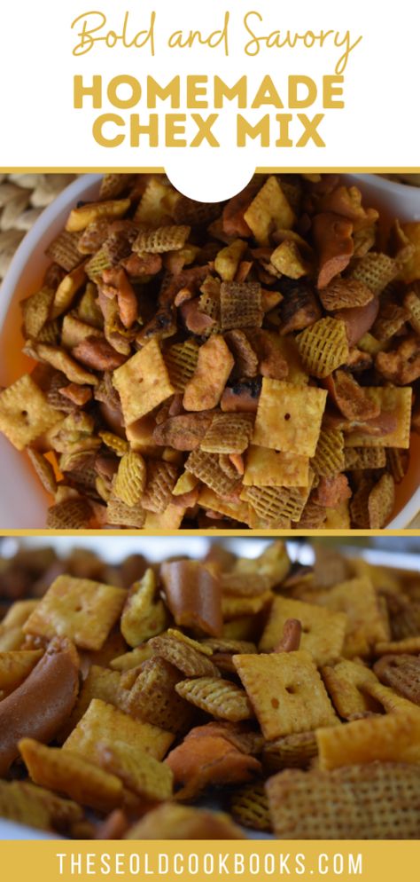 Homemade Chex Mix is a classic holiday party favorite. This classic snack food is a great way to feed a hungry crowd. Try this Chex Mix recipe with bold and savory flavors this season. Savory Chex Cereal Recipes, Bold Party Chex Mix Recipe, Bold Chex Mix Recipe Oven, Pub Mix Recipe, Cheddar Chex Mix Recipe, Spicy Chex Mix Recipes, Spicy Party Mix Recipe, Snack Mix Recipes Savory, Bold Chex Mix Recipe