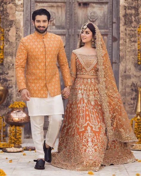 Engagement Couple Dress, Engagement Dress For Groom, Mehandi Dress, Wedding Matching Outfits, Pakistani Brides, Nikah Outfit, Sherwani For Men Wedding, Wedding Kurta, Bridal Suits