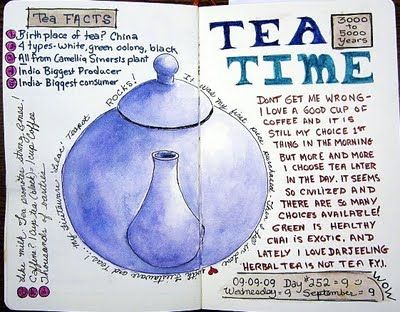 tea time art journaling Tea Journal Ideas, Fancy Tea Party, Watercolor Journaling, Tea Journal, Tea Facts, Tea Book, Sketchbook Idea, Tea Cozy Pattern, Fancy Tea