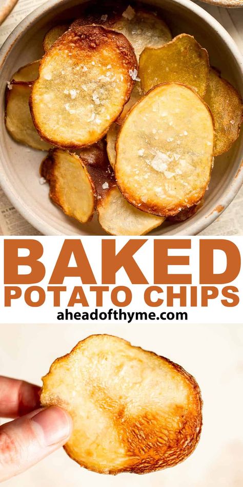 Homemade Baked Potato Chips Healthy Homemade Potato Chips, Homemade Kettle Chips, Homemade Potato Chips Baked, Baked Potato Chips In Oven, Potato Chips Baked, Homemade Potato Chips Recipe, Homemade Crisps, Potato Chips Homemade, Chewy Oatmeal Cookie