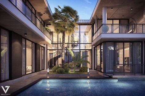 Private Residence - Villa A on Behance Exterior Luxury Homes, Big Modern Houses, Big Mansions, Mansion Exterior, Mansion Floor Plan, Architect Design House, Modern Mansion, House Outside Design, Mansions Homes