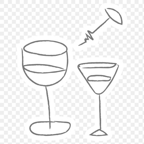 Doodle wine glasses sticker design element | free image by rawpixel.com / nunny Wine Glass Outline, Wine Glass Sketch, Glass Sketch, Glasses Sticker, Sticker Inspiration, White Champagne, Alcoholic Drink, Sketch Illustration, Free Illustrations