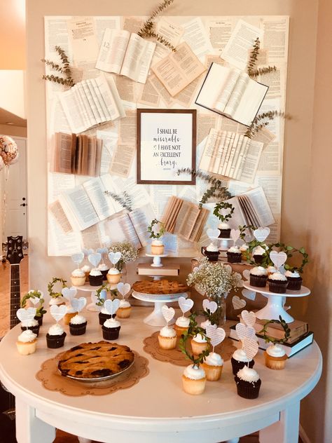 Book Lover Party Decorations, Book Lovers Party Theme, Bookworm Party Decorations, Book Worm Party Ideas, Book Themed Bridal Shower Ideas Decor, New Chapter Party Theme, Book Themed Graduation Party Ideas, Next Chapter Theme Party, Book Themed Bridesmaid Proposal