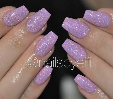 Purple Sparkly Nails, Sparkly Acrylic Nails, Light Purple Nails, Glitter Tip Nails, Purple Glitter Nails, Glitter Rosa, Lilac Nails, Lavender Nails, Pretty Nail Art Designs