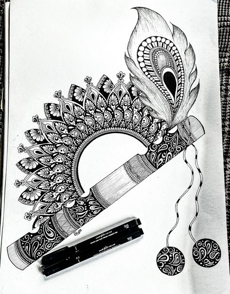 Copied design from internet Shree Krishna Drawing Sketch, Shree Krishna Mandala Art, Krishna Flute Mandala Art, Shree Krishna Flute, Shree Krishna Sketch, Flute Mandala Art, Madhubani Paintings Ideas Design, Ganpati Quotes, Krishna Abstract