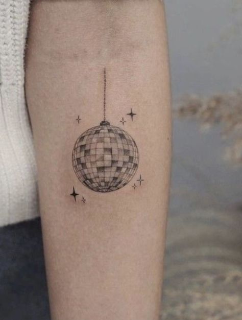 Tattoo Ideas, Fun Tattoos, Fine Line Tattoo, Patchwork Tattoo, Simple Tattoo, Minimalistic Tattoo Ideas Patchwork, Sleeve Of Tiny Tattoos, Two Inch Tattoo Ideas, Mirrorball Tatoos, Patchwork Fine Line Tattoo, Fun Patchwork Tattoo, Patchwork Tattoo Simple, Fine Line Disco Ball Tattoo, Mirrorball Tattoo Minimalist