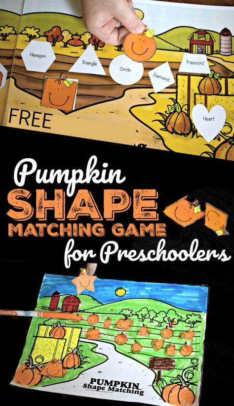 Pumpkin Science Experiment, Pumpkin Math Activities, Games For Preschoolers, Pumpkin Science, Pumpkin Math, Shape Matching Game, Pumpkin Activities, Shape Games, Fall Preschool