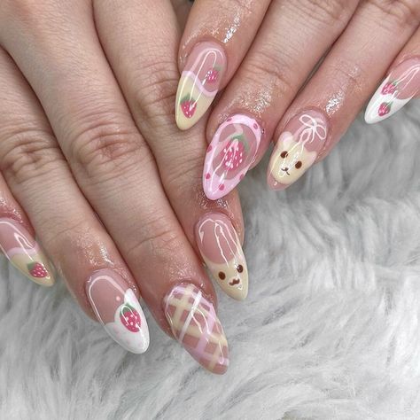 Kawaii Sweet Treats Press-On Nail Set | Cute Dessert-Themed Nails with Pastel Colors 🍰💕 Indulge in the sweetness of our Kawaii Sweet Treats Press-On Nail Set! Designed for lovers of all things cute and sugary, this set features adorable dessert-inspired designs and soft pastel hues, perfect for adding a touch of whimsy to any outfit.  Key Features & Highlights: Sweet Dessert Designs: Each nail is meticulously crafted to showcase charming dessert motifs, including ice cream cones, cute donuts, and fresh strawberries. These playful designs are sure to spark joy and add a playful vibe to your style. 🍩🍦 Pastel Color Palette: Soft pinks, creamy yellows, and delicate whites make up the color scheme, evoking the look of your favorite sweet treats. These colors are designed to be light, airy, Cute Kawaii Nail Designs, Ice Cream Nail Art Design, Amusement Park Nails, Dessert Themed Outfits, Yellow Rose Nails, Theme Nails Designs, Squishmallow Nails, Donut Nails Design, Nail Press On