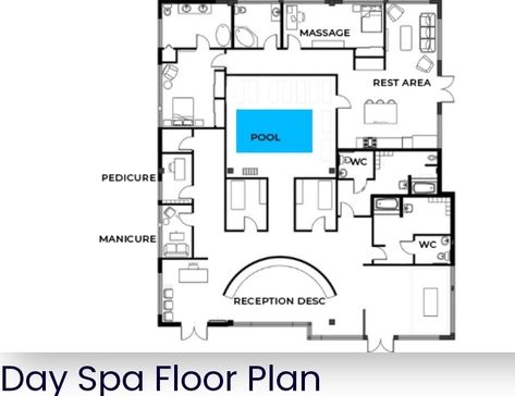 Small Spa Layout Design Floor Plans, Spa Floor Plan Layout, Spa Plan Architecture Spas, Resort Floor Plan, Spa Floor Plan, Spa Layout, Spa Plan, Plan Layout, Spa Ideas