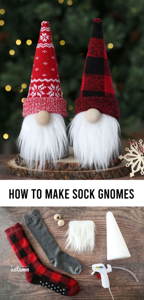 Learn how to make adorable sock gnomes for Christmas or any other holiday! Gnomes For Christmas, How To Make Socks, Sock Gnomes, Soya Mumu, Christmas Crafts To Make, Christmas Tree Ideas, Holiday Crafts Christmas, Christmas Ornament Crafts, Holiday Red