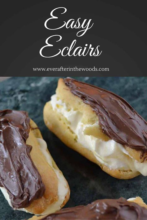 Easy Eclair Recipe, Eclair Pastry, Easy Eclairs, Chocolate Eclair Recipe, Eclairs Dessert, Vanilla Cream Filling, Eclair Recipe, Cream Puff Recipe, Funnel Cakes