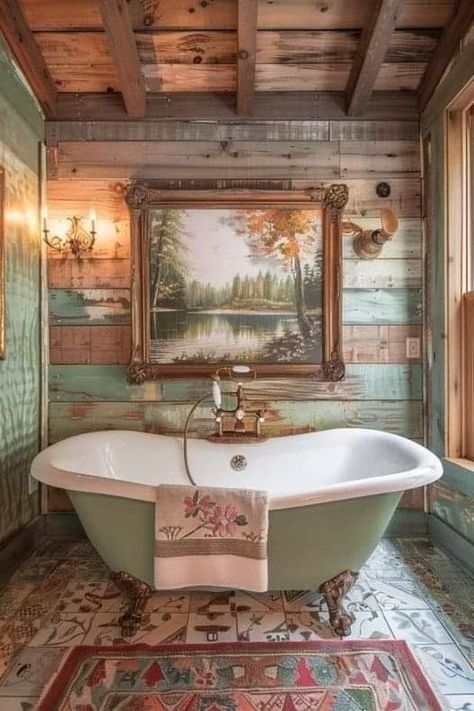 Cabin Bathroom Ideas Rustic, Cottage House Aesthetic, Cottage Style Bathrooms, Rustic Cottage Decor, Cottage Bathroom Ideas, Relaxing Bathroom, Rustic Bath, Bathroom Makeovers, Vintage Bathroom Decor