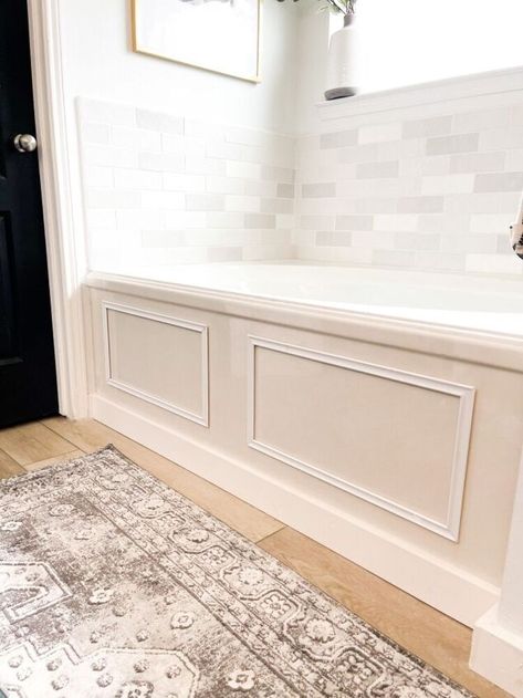 Quick and Easy Bathtub Trim | Hometalk Bathroom Tub Shower, Pvc Trim, Base Trim, Tub Surround, Liquid Nails, Vintage Stool, Makeover Ideas, Board And Batten, Bathroom Makeover