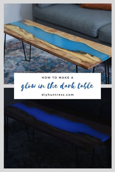 Learn how to make a DIY Glow In The Dark Resin Table with video & step-by-step tutorial! Diy Resin Coffee Table, Diy Glow In The Dark, Glow In The Dark Resin, Resin Coffee Table, Dark Table, Diy Glow, Wood Shop Projects, Diy Coffee Table, Beginner Woodworking Projects