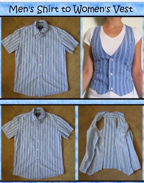 DIY Turn A Mens Shirt Into A Women's VestPlease don't forget to like. If your going to save then please remember to like, if your out of likes then hit the share button👍 Don't forget to view my other tips and follow. Thanks Diy Clothes Refashion, Upcycle Clothes Diy, Mode Hippie, Diy Clothes Design, Diy Vetement, Diy Fashion Clothing, Diy Sewing Clothes, Sewing Design, How To Make Clothes