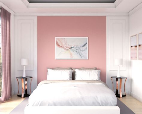 Pink Accent Wall, Pink Feature Wall, Pink Room Design, Contemporary Style Bedroom, Pink Accent Walls, Pink Bedroom Walls, Pink Bedroom Design, Accent Wall Ideas, Accent Wall Colors