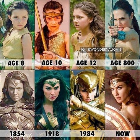 Gal Gadot IS Wonder Woman on Instagram: "THROUGH THE AGES @gal_gadot IS @wonderwoman …with @lillyaspellactress & @theemilycarey * Age 8 - Godkiller Quest Begins Age 10 - Amazon Olympics Age 12 - Amazon Training Begins Age 800 - German Invasion of Themyscira 1854 - Crimean War (Elseworlds) 1918 - World War I 1984 - Cold War Now - Steppenwolf Invasion * WHY IS DIANA NOT 5000 YEARS OLD? Although Zack defined her age when Cyborg made the reference in ZSJL, that film is not canon to the rest of the D Amazons Wonder Woman, Vanity Singer, Disney Fun Facts, Batman Artwork, Arch Enemy, Age 10, Dc Heroes, Age 12, Dc Superheroes