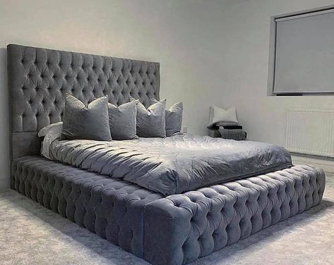 Boujee Apartment Bedroom, Ambassador Bed, Emperor Size Bed, Winged Bed, Upholstered Footstool, Wingback Bed, Padded Headboard, King Size Quilt, Headboard Designs