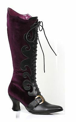 Full inside zipper and adjustable laces. Manufacturer's International Shoe Size Conversion Chart. Available sizes : US Woman's sizes 6, 7, 8, 9, 10. Pump Shoes Heels, Steampunk Boots, Pirate Boots, Pyramid Collection, Victorian Boots, Witch Shoes, Witch Boots, Purple Boots, Ellie Shoes