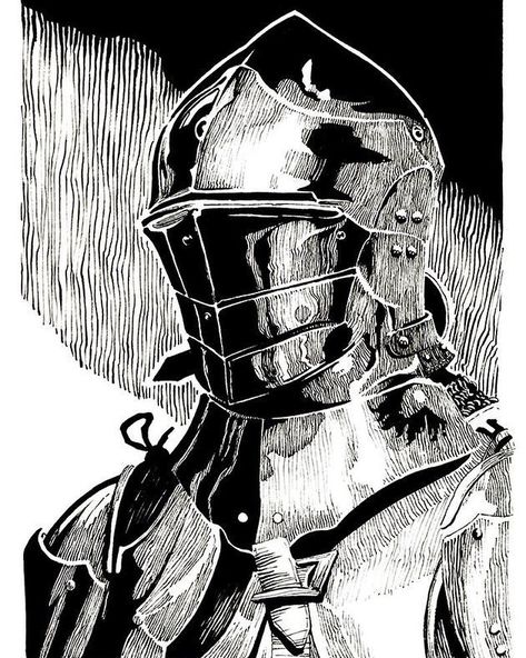 Matthew Soffe on Instagram: “Well I really enjoyed drawing this. Must do another 😊 #knight #armour #middleages #medieval #ink #penandink #inking #inkonpaper…” Fantasy Pen Drawing, Knight Sketch Medieval, Knight Ink Drawing, Knight Art Reference, Knight Poses Drawing Reference, Medieval Drawings Sketch, Medieval Knight Drawing, White Knight Art, Knight Helmet Drawing