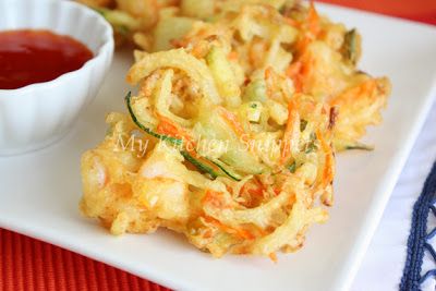 My Kitchen Snippets: Kakiage/Japanese Vegetable Fritters Veggie Tempura, Tempura Vegetables, Vegetable Fritters, Veggie Fritters, Veggie Fries, Fritter Recipes, Ginger Recipes, Hawaiian Food, Delicious Vegetables