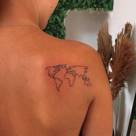 Back Tattoo Women Upper, World Map Tattoos, Map Tattoo, Upper Back Tattoos, Map Tattoos, Illustration Tattoo, Inspiration Tattoos, World Tattoo, Back Tattoo Women