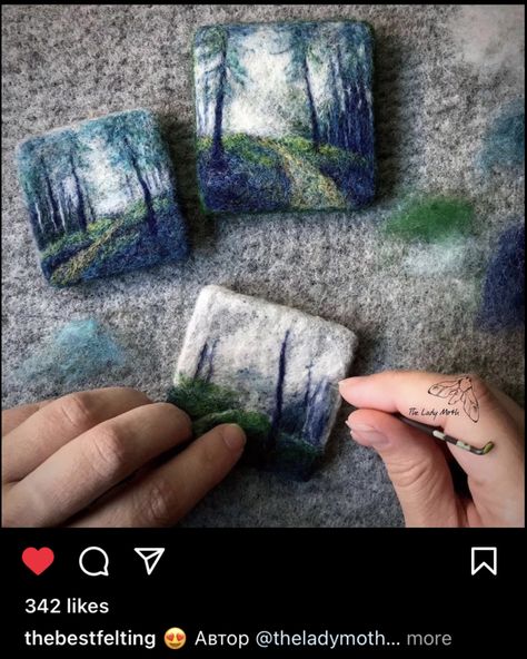 Waldorf Needle Felting, Needle Felt Pictures Ideas, Needle Felted Paintings, Landscape Felting, Felted Plants, Needle Felting Ideas, Art Felting, Cottage School, Felted Landscapes