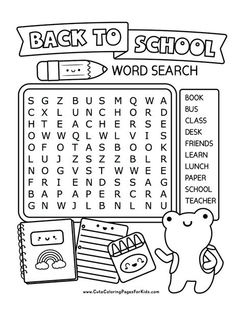 Free Printable Back to School Word Search Puzzles for Kids - Cute Coloring Pages For Kids Back To School Word Search, Color By Word, Word Search Puzzles For Kids, School Word Search, Cute Coloring Pages For Kids, Word Puzzles For Kids, Activity Pages For Kids, Word Search For Kids, Kids Word Search