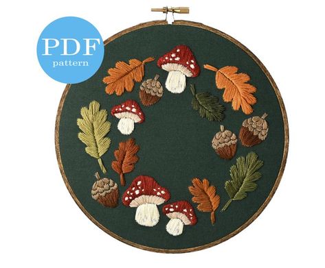 Woodland Embroidery, Woodland Wreath, Autumn Embroidery, Faith Crafts, Pdf Embroidery Pattern, Felt Ornaments Patterns, Beginner Embroidery, Embroidery Lessons, Basic Stitches