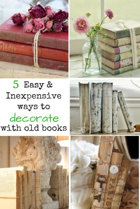 5 easy and inexpensive ways to decorate with old books - Life on Kaydeross Creek Upcycled Crafts, Patchwork, Old Book Crafts, Diy Lego, Dekor Diy, Traditional Interior Design, Baby Shower Decor, Country Farmhouse Decor, Country House Decor