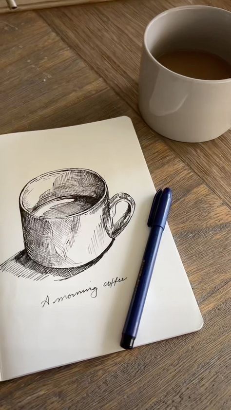 Sketchbook Pencil Drawings, Coffee Drawings, Coffee Draw, Coffee Sketch, Morning Drawing, Drawing Ideas Creative, Drawing Coffee, Doodle Sketchbook, Sketchbook Artist