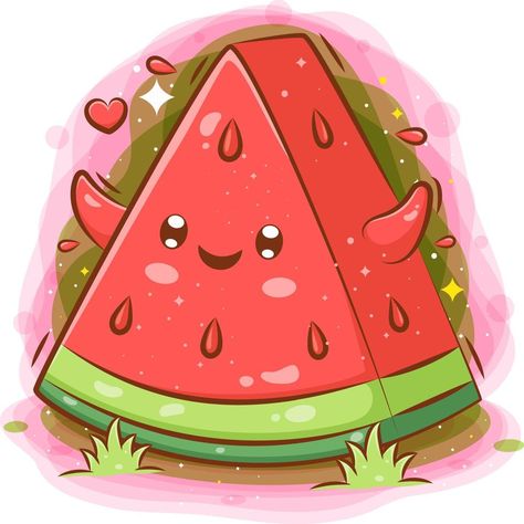 Smiling cute kawaii cartoon piece of watermelon character Watermelon Character, Watermelon Pictures, Doodles Kawaii, Watermelon Drawing, Watermelon Vector, Watermelon Cartoon, Watermelon Illustration, Watermelon Girl, Watermelon Wallpaper