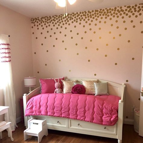 Gold Polka Dot Wall Decals, Cricut Wall Decals, Polka Dot Bedroom, Gold Polka Dots Wall, Gold Wall Decals, Kids Room Wall Stickers, Polka Dot Wall Decals, Big Room, Girl Bedroom Walls