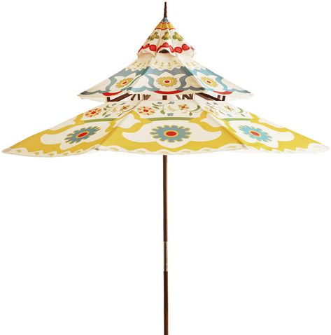 What a pretty umbrella for the patio. 9' Umbrella #patio #outdoordecor #ad #summer #umbrella #patioumbrella Dish Gardens, Pagoda Umbrella, Colorful Patio, Asian Architecture, Vintage Revival, Under My Umbrella, Umbrellas Parasols, Wood Patio, No Rain