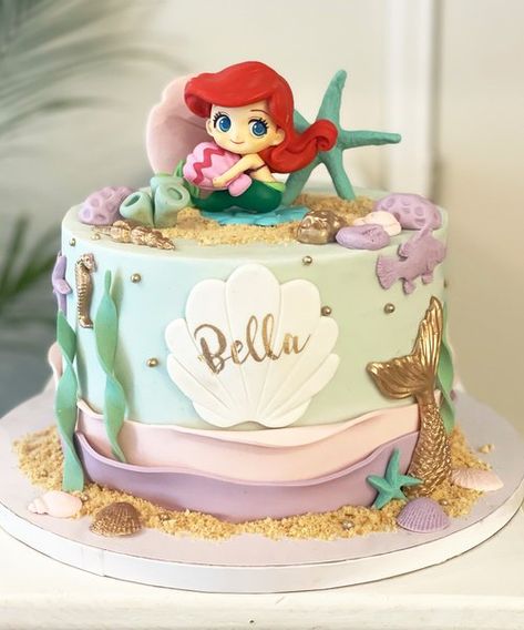 Mermaid Themed Cake Ideas, Ariel Birthday Cake Simple, Ariel Theme Cake, Mermaid Mini Cake, 3rd Birthday Cake For Girl, Ariel Birthday Party Cake, 3rd Birthday Cakes For Girls, Mermaid Cakes For Girls Birthday, Pastel Mermaid Cake