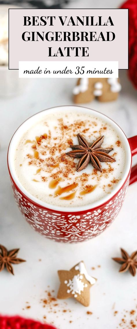 Image for Best Vanilla Gingerbread Latte Vanilla Gingerbread Latte, Christmas Latte Recipes, Gingerbread Latte Recipe, Fancy Breakfast, Breakfast Drinks, Gatherings With Friends, Gingerbread Latte, Cozy Drinks, Cinnamon Coffee