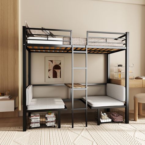 Bunkbeds Design, Loft Bed Adult, Maximize Bedroom Space, Masculine Bed, Sustainable Living Room, Full Size Loft Bed, Space Efficiency, Dining Roo, Drawer Table