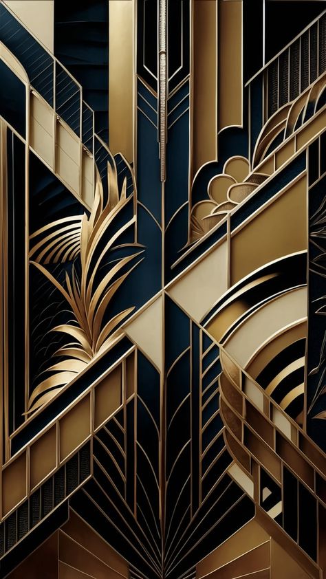 Explore the allure of 1920s elegance with our stunning Art Deco prints. Featuring geometric shapes, intricate patterns, and dynamic contrasts of cubism and futurism, this composition showcases rich colors and metallic accents. Inspired by nature's beauty, it embodies sophistication and opulence, celebrating the artistic innovation of a timeless era. Perfect for art lovers, interior design, and vintage aesthetics. 1920s Aesthetic Decor, 1920s Art Deco Aesthetic, Art Deco Interior 1920s, Art Deco Palette, Art Deco Pattern Design, Empire State Building Art, Elements Of Design Shape, Gold Art Deco Pattern, Art Deco Panel