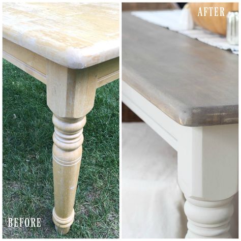 Simple Farmhouse Table Makeover - Rooms For Rent blog Kitchen Table Refinish, Simple Farmhouse Table, Farmhouse Table Makeover, Vintage Buffet Makeover, Weathered Wood Stain, Dining Table Makeover, Stripping Furniture, Coffee Table Makeover, Kitchen Table Makeover