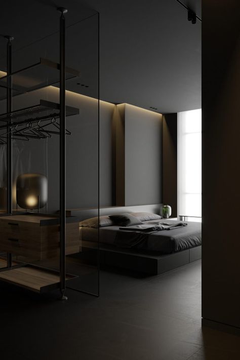 Dark Decor With Alluring Lighting Dark Interior Design, Black Bedroom Design, Dark Modern, Black Interior Design, Dark Interiors, Dream House Interior, Home Room Design, Black Walls, Dream House Decor