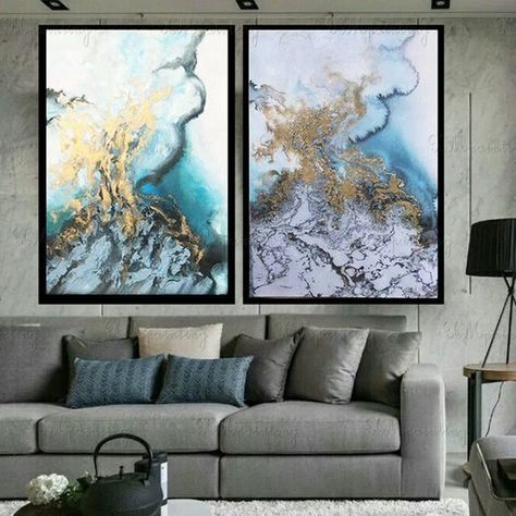 Gold art painting on canvas wall art pictures for living room wall decor modern abstract art acrylic blue Original quadro caudros decoracion Big Wall Art, Open Wall, Blue Marble, Canvas Wall Art Set, Wall Art Pictures, Wrapped Canvas Art, Kitchen Wall Art, Art Sur Toile, Wall Art Sets