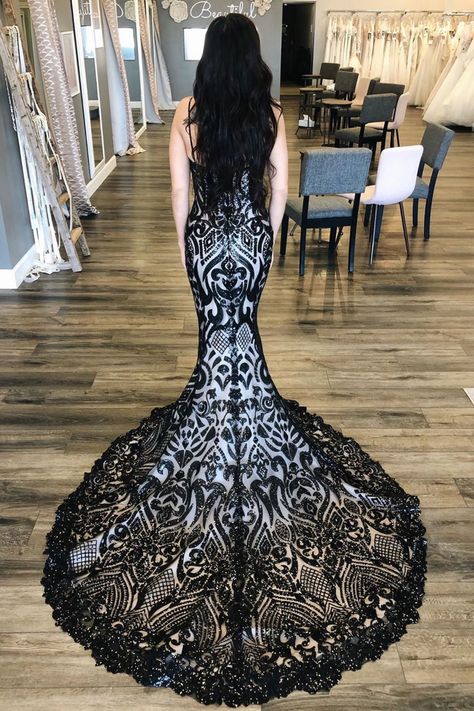 Black Wedding Dress by Casablanca Bridal | How can we say no to #Style2396 Keaton?! 😍 #CasablancaBridal | Store: @amandasbridal White Wedding Dress With Green Lace, Plus Size Black Wedding Dress, Reverse Wedding, White And Black Wedding Dress, Black Mermaid Wedding Dress, Atlantis Wedding, Married Ideas, Witchy Dresses, Black And White Wedding Dress