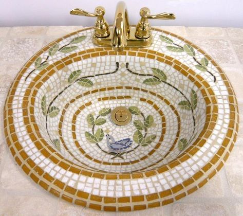 Beautiful Bathroom Sinks Decorated with Mosaic Tiles Tiled Sink, Modern Tile Designs, Mosaic Sink, Mosaic Bathroom Tile, Mosaic Tile Kitchen, Bathroom Sink Design, Mosaic Tile Designs, Mosaic Bathroom, Mosaic Stained